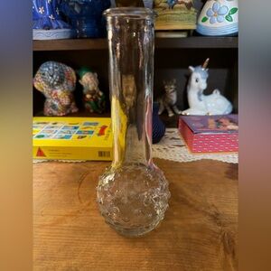 Vintage Clear Glass Round Hobnail Bottom Long Neck Bud Vase